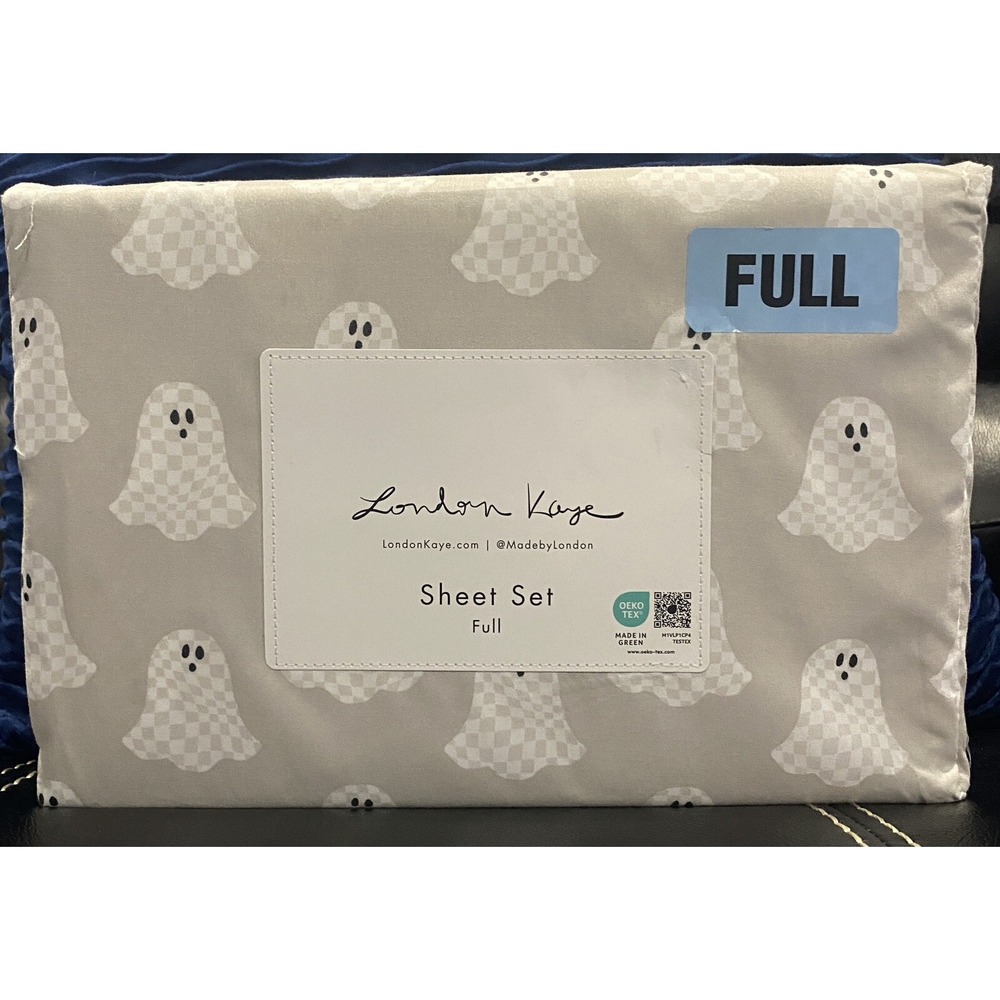 NWT: London Kaye- Gray Grey Checkered Ghost, Microfiber, Full Sheet Halloween